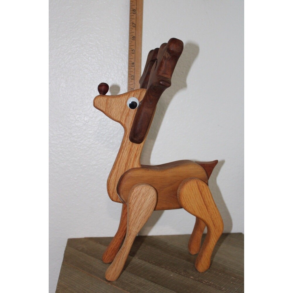 Hand Carved Wooden Reindeer Christmas Decoration